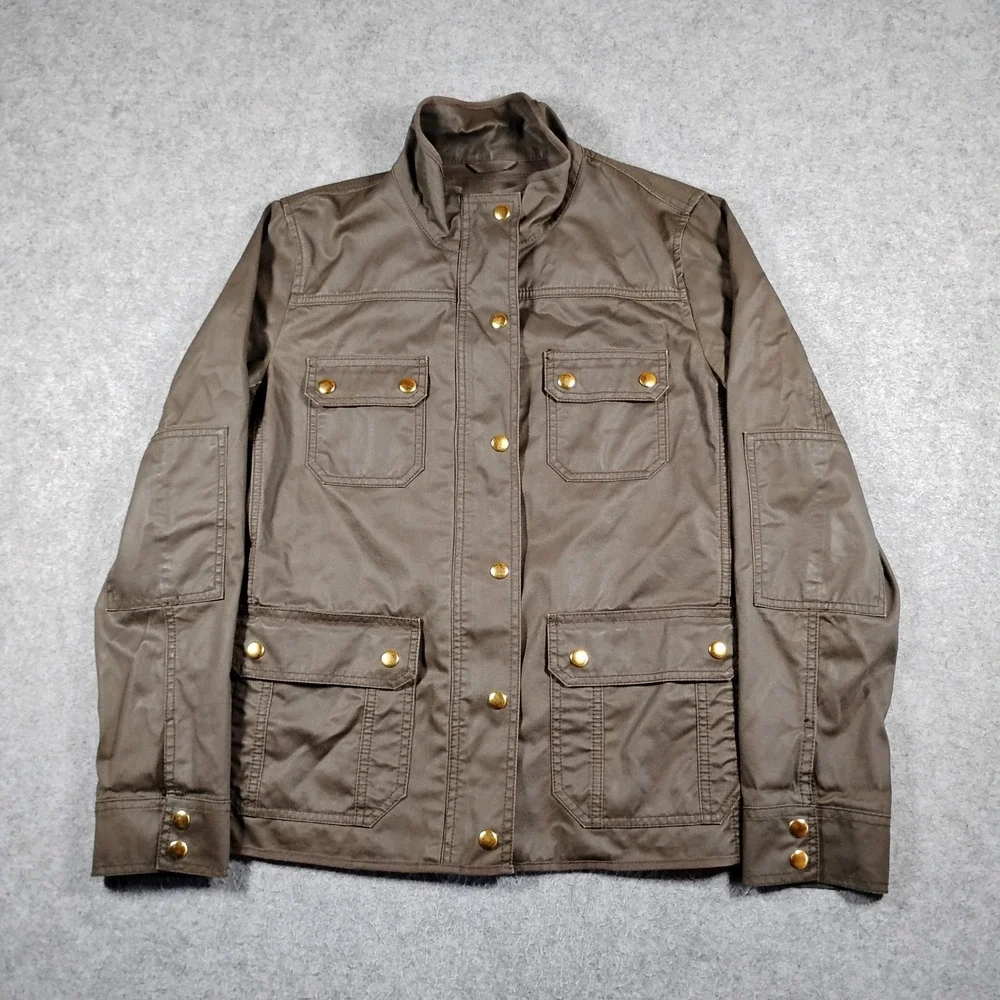 J.Crew Downtown Field Jacket Womens Medium Mossy Brown Waxed Utility Coat 19034